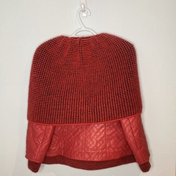 Giorgio Rotti Women Red Knit Scarf Collar Soft Leather Lined Jacket Size Large - Picture 7 of 16